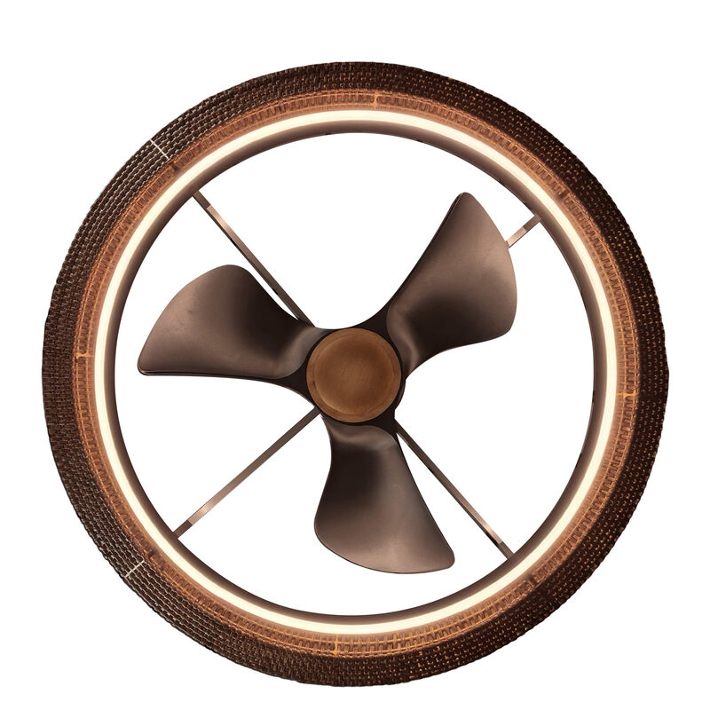 33.1" Farmhouse Graphite Silver Rattan Caged Dimmable Ceiling Fan with Light and Remote