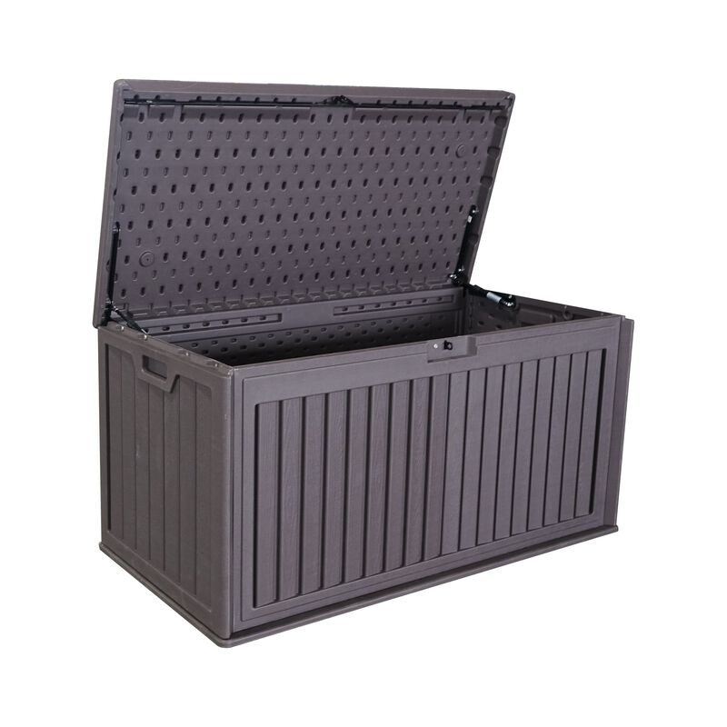 Mondawe 100 Gallon Dual-Wall Resin Storage Deck Box With Lockable Hydraulic Lid,Doubling As A Bench