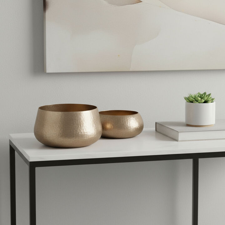HomeRoots Set of Two Gold Aluminum Round Table Vases