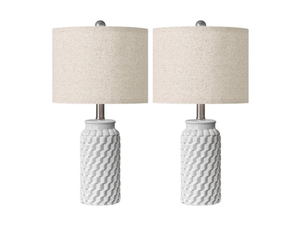 20 Inch White Modern Ceramic Table Lamps Set of 2 for Bedroom