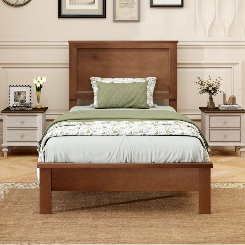 Wood Bed Frame with Headboard and Sturdy Slat Support for Mattress Stability
