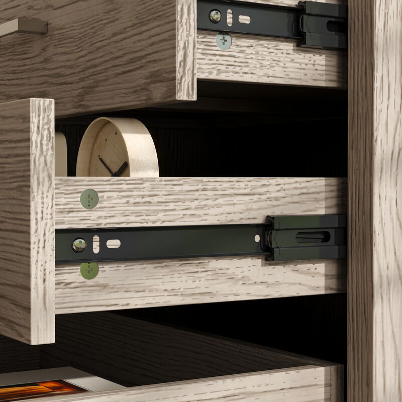 FUFU&GAGA Modern 3-Drawer Nightstand with Hidden Compartments, MDF Side Table with Silver Metal Handles, (23.6 in. L x 15.7 in. W x 24.8 in. H),Walnut Finish