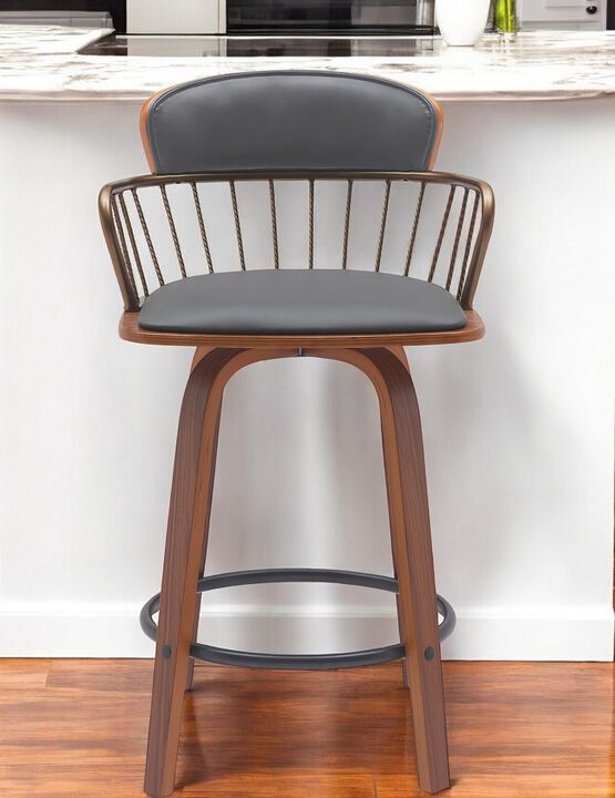 HomeRoots 26" Faux Leather Counter Stool with Low Back and Armrests