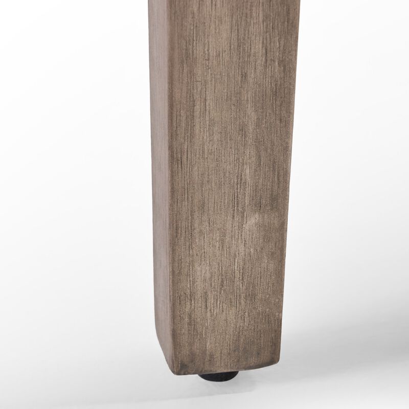 Bops Outdoor Ottoman, Gray Faux Rattan Wicker, 28 Inch Acacia Wood - Benzara