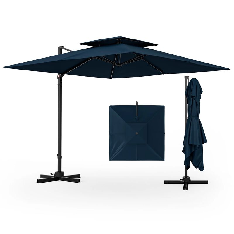 Mondawe 9.5 Feet Cantilever Patio Umbrella with 360&deg; Rotation and Double Top