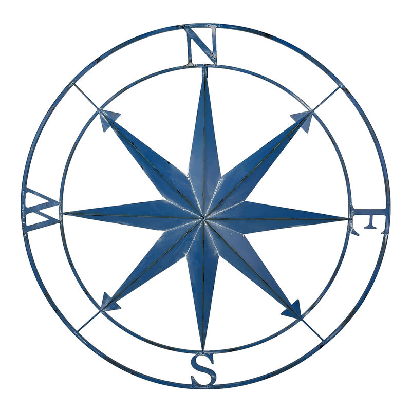 Aegean Blue Indoor Outdoor Metal Compass Rose Wall Sculpture 39.25 Inch Diameter image number 0