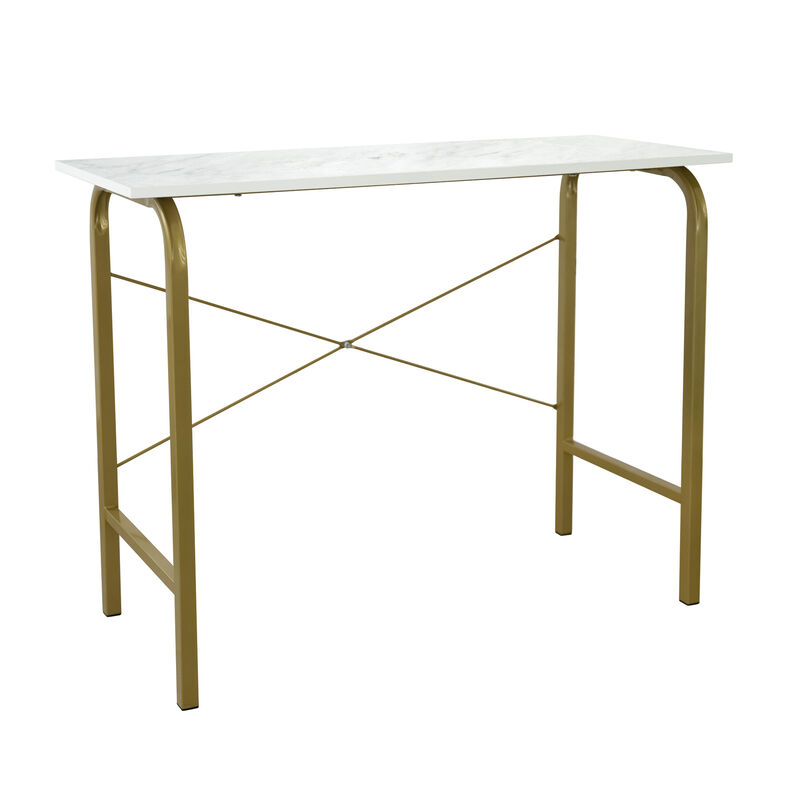 Teamson Home 40" Home Office Computer Desk with Metal Base, Faux Marble/Brass image number 1