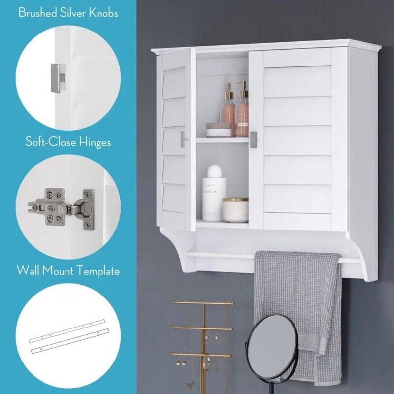 Hivvago Wall Mounted Bathroom Medicine Cabinet with Louver Doors and Towel Bar in White