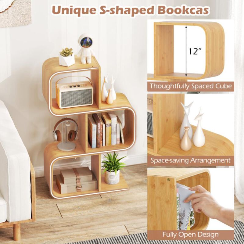 Hivvago 3-Tier S-Shaped Bookcase with 3 Open Cubes for Living Room