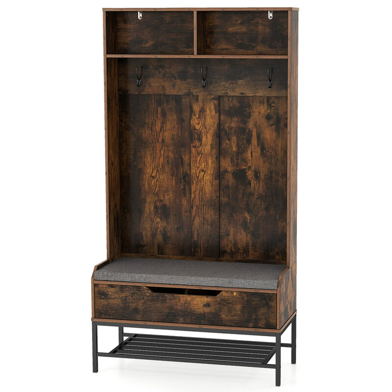 Modern Tall Hall Tree 4-in-1 with Cushioned Seat and Shoe Storage