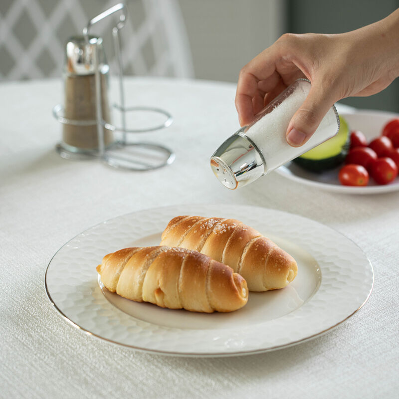 Basicwise Multifunctional Glass Salt and Pepper Shaker Set with Stainless Steel Holder - Perfect for Kitchen Counters, Kitchen Tables, Dining Tables, and Restaurants, Featuring a Refillable Design