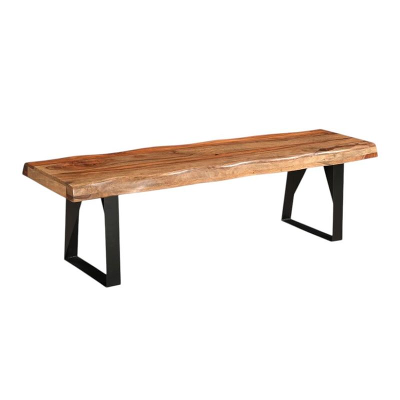 HomeRoots 68" Brown and Black Solid Wood And Metal Live Edge Dining Bench image number 3