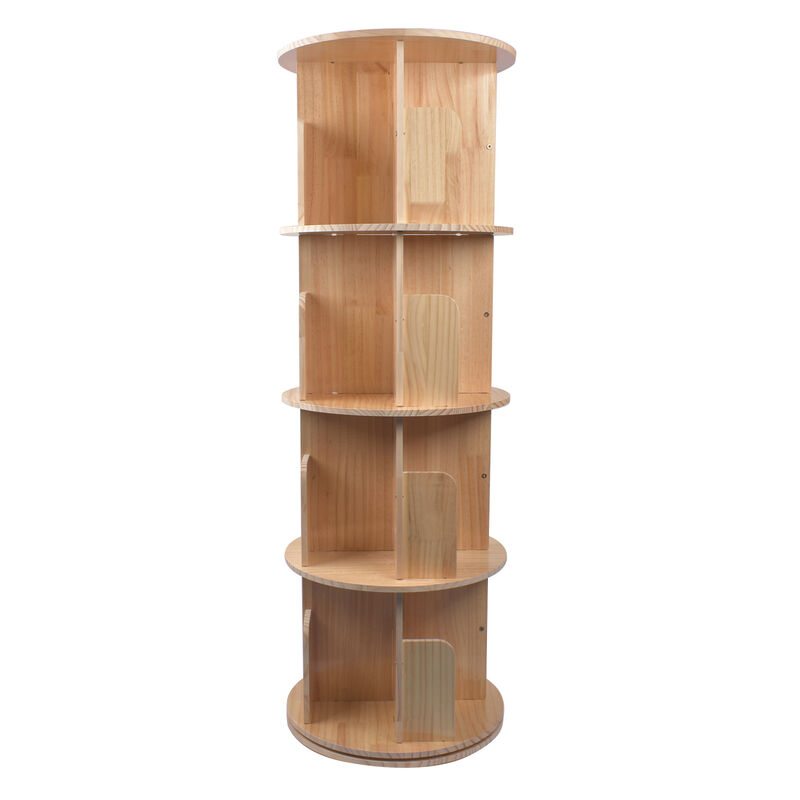 360° Rotating Bookshelf 4-Tier Stackable Book Organizer for Space-Saving Storage