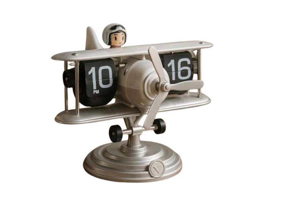 Airplane Flip Desk Retro Vintage Digital Wall Clock Silent White Bedroom Decor