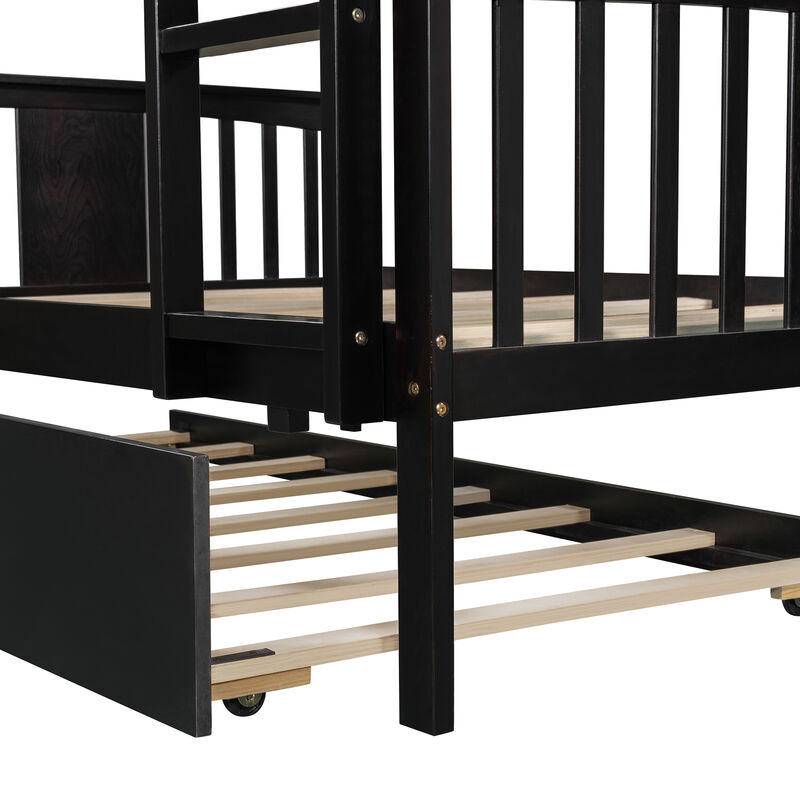 Merax Full over Full Bunk Bed with Twin Size Trundle and Ladder