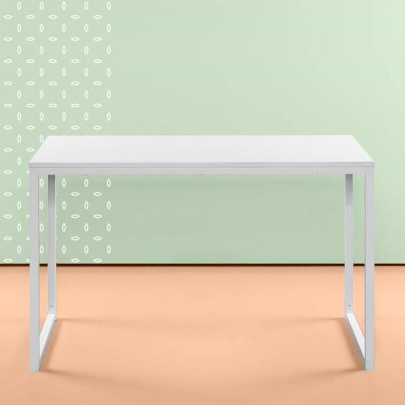 Hivvago Modern Home Office Desk with White Metal Frame and Wood Top