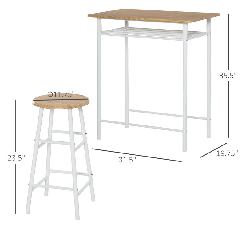 White Oak Dining Set: 3-Piece Counter-Height Bar Table and Stools