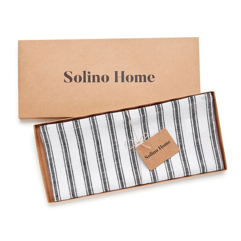 Solino Home 100% Pure Linen Table Runner - Capri Ticking Stripe