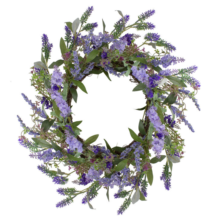 Lavender Artificial Spring Floral Wreath  Purple and Green - 18-Inch