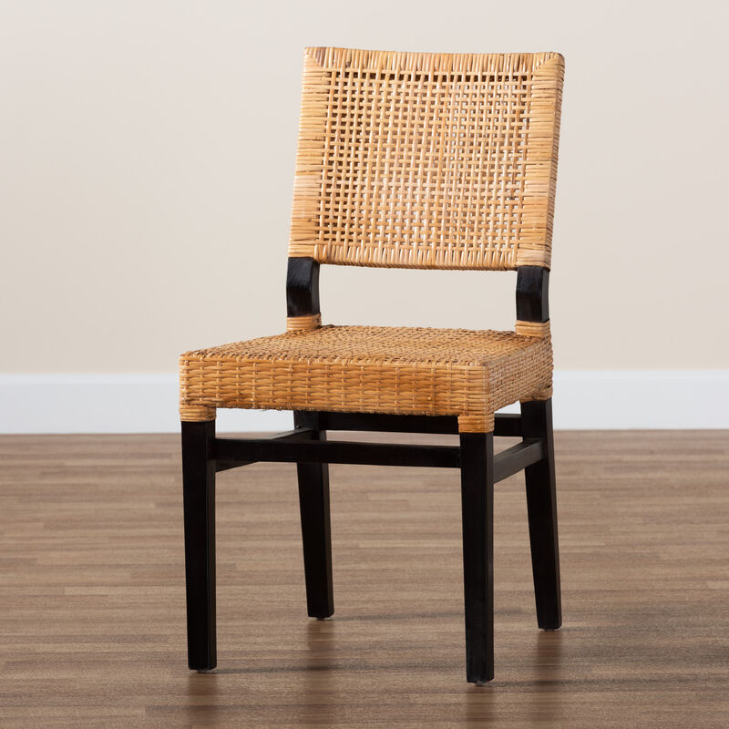 Bali & Pari Lesia Modern Natural Brown Rattan and Espresso Brown Mahogany Wood Dining Chair