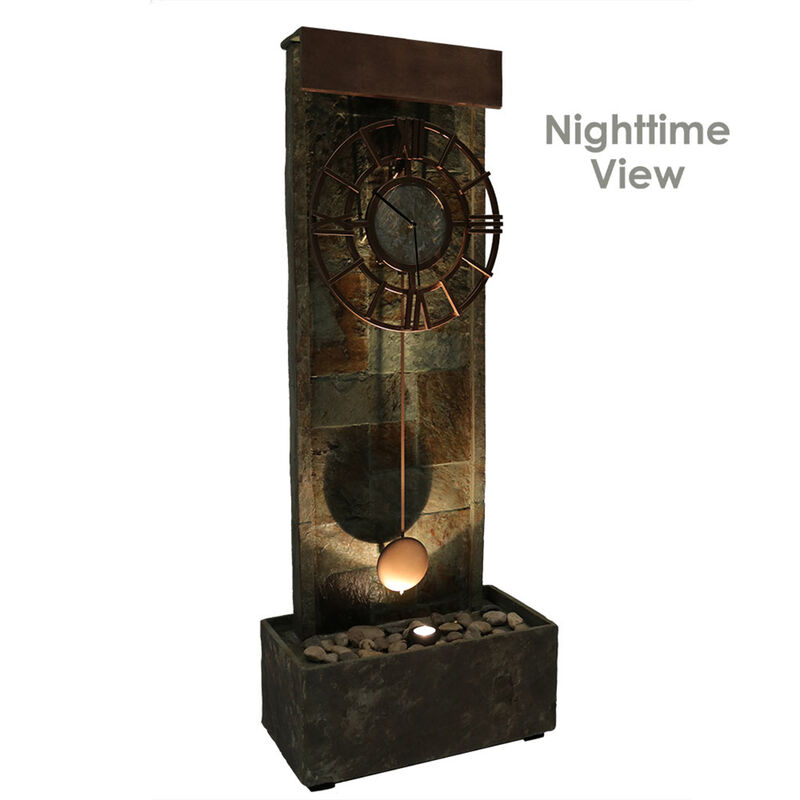 Sunnydaze Slate/Copper Clock Waterfall Fountain with LED Lights - 49 in