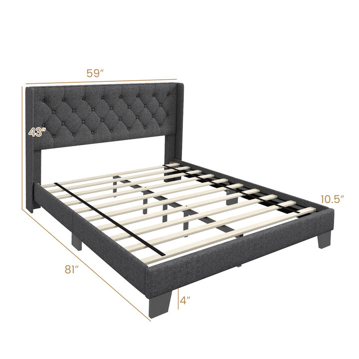 Upholstered Platform Bed with Button Tufted Headboard