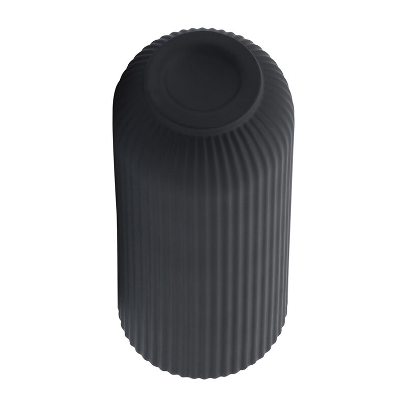 Cer, 11"h Ridged Vase, Black image number 3
