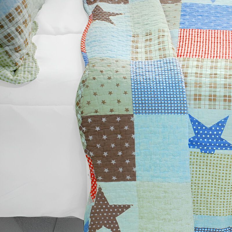 Queen Size 3-Piece Cotton Vermicelli Quilted Printed Quilt Set with Shams image number 2