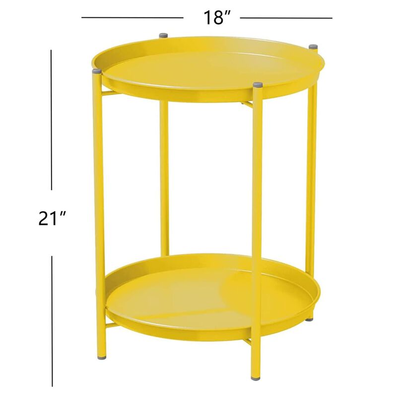 Mondawe Outdoor 2-Tier All-Iron Side Table w/ Powder-Coated Steel Trays, Rust-Resistant Frame