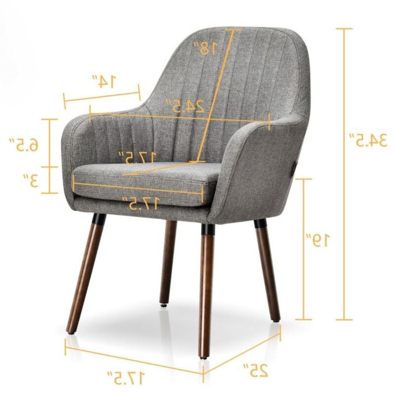 Set of 2 Retro Linen Upholstered Accent Chair with Stylish Wood Legs
