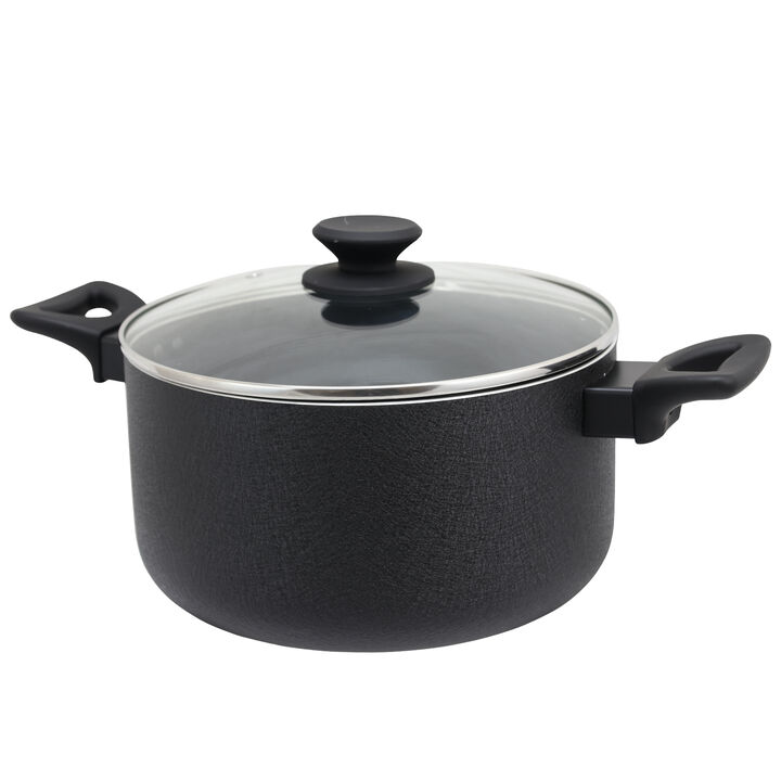 Oster Ashford 6 Quart Aluminum Dutch Oven with Tempered Glass Lid in Black