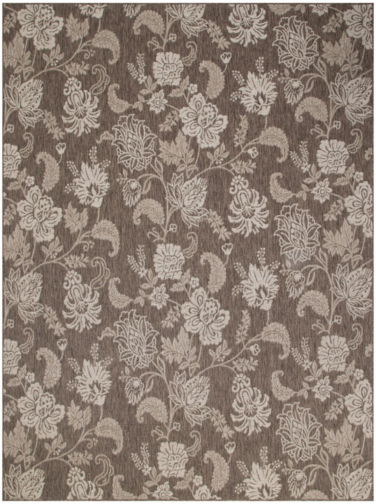 HomeRoots 8' X 10' Brown And Ivory Floral Indoor Outdoor Area Rug