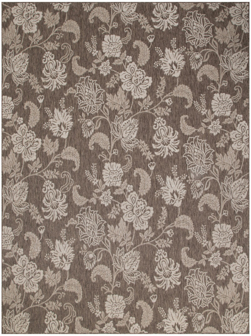 HomeRoots 8' X 10' Brown And Ivory Floral Indoor Outdoor Area Rug image number 0