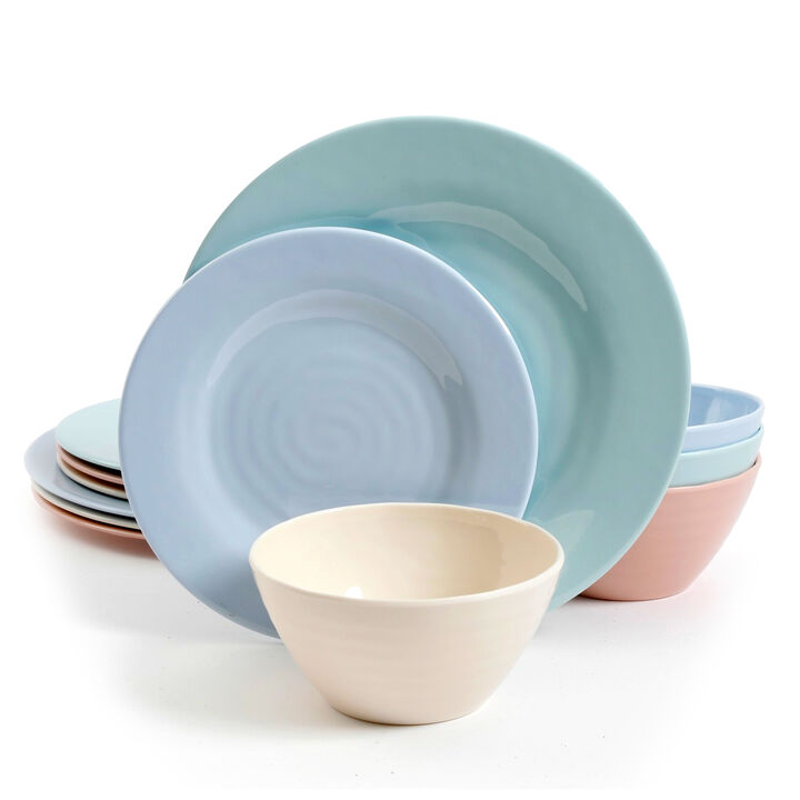 Gibson Home Brist Pastels 12 Piece Melamine Dinnerware Set in Assorted Colors