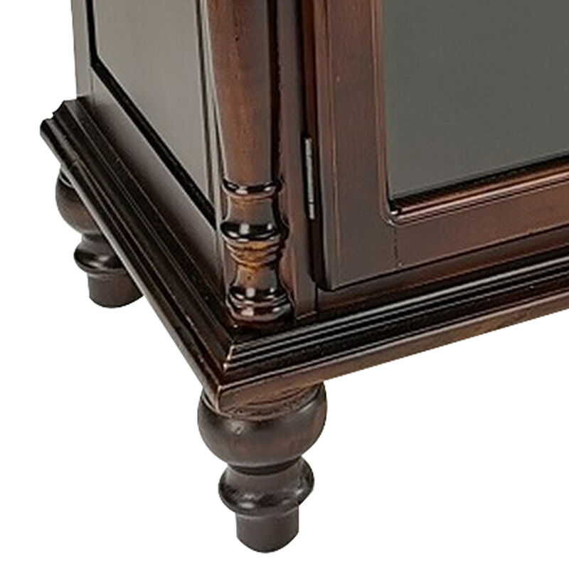 TV Stand with 4 Glass Doors and Turnip Feet, Brown - Benzara