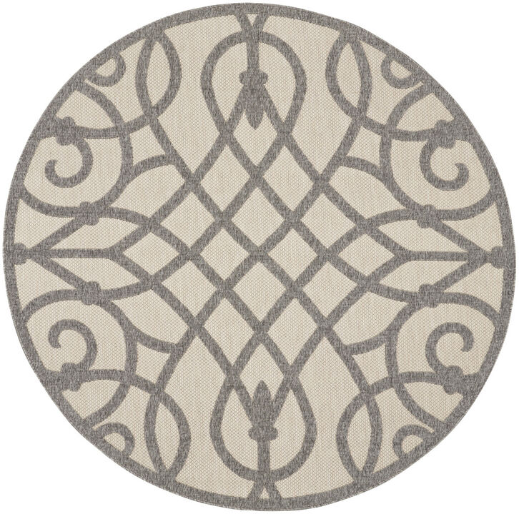 HomeRoots 8' Cream And Gray Round Trellis Indoor Outdoor Area Rug