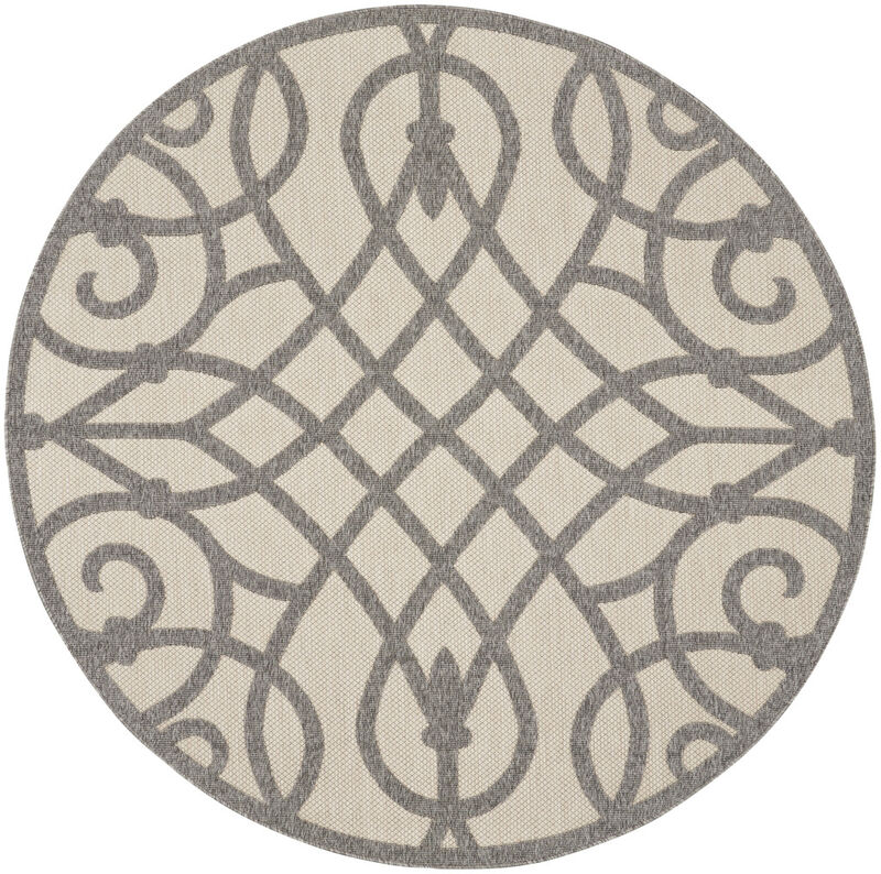 HomeRoots 8' Cream And Gray Round Trellis Indoor Outdoor Area Rug image number 0