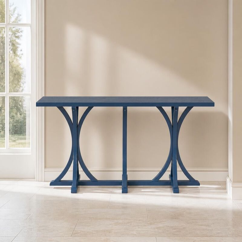 GOODSILO 59.8 Inch Farmhouse Wooden Console Table with Spacious Oak Veneer Tabletop for Entryway Living Room Hallway Behind Sofa image number 3