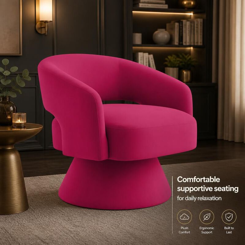 GOODSILO 360 Degree Swivel Upholstered Velvet Barrel Accent Armchair, Comfortable Seating for Living Room Bedroom Home Office image number 4