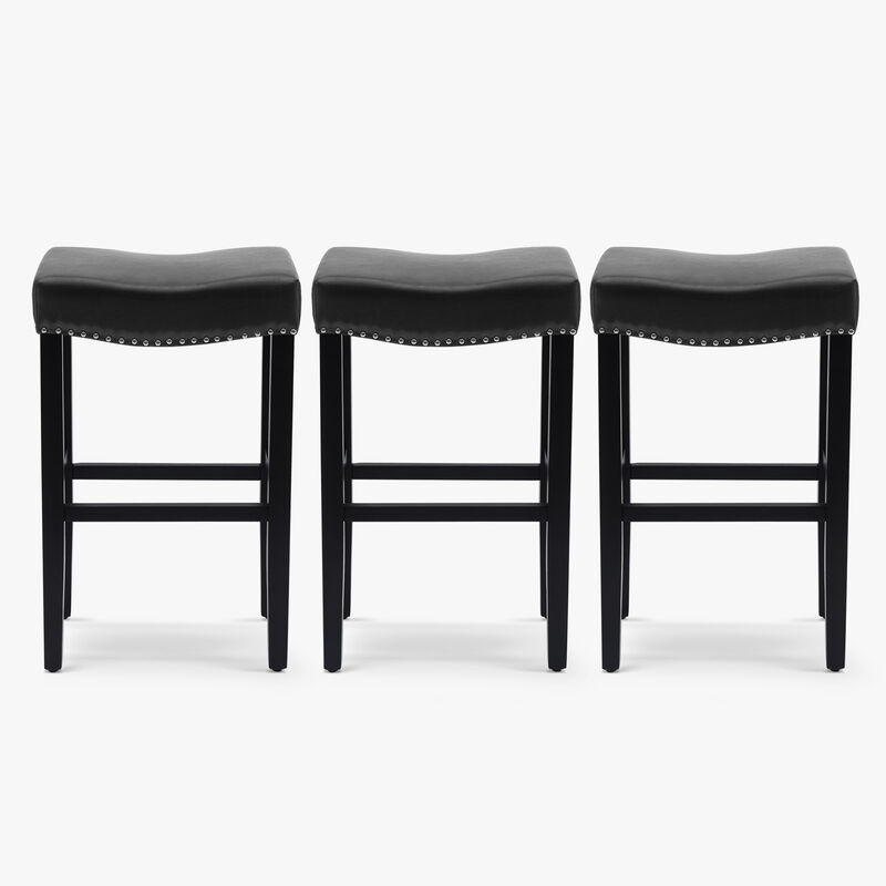WestinTrends 29" Upholstered Saddle Seat Black Bar Stool (Set of 3)