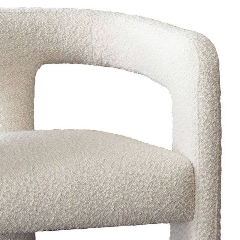 27 Inch Boucle Accent Chair, Curved Back, Cushioned Seating, Ivory Finish image number 2