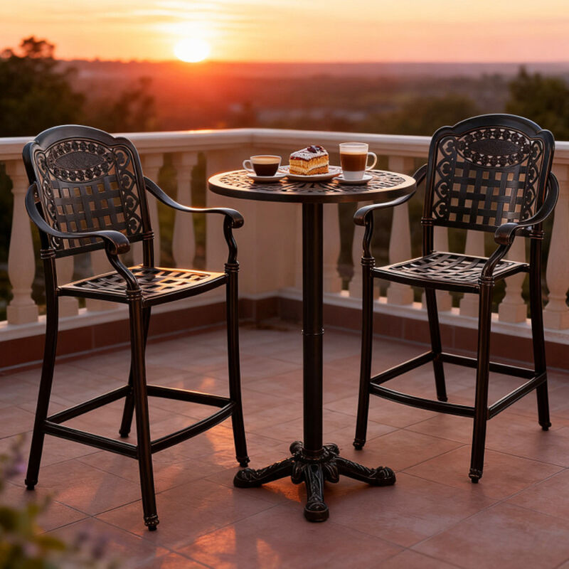 25.5 Inch Cast Aluminum Outdoor Counter Height Bar Chairs Set of 4-Copper image number 3
