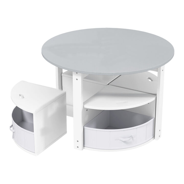 Kids 5-Piece Round Activity Table Set with 4 Nesting Storage Stools &ndash; Grey