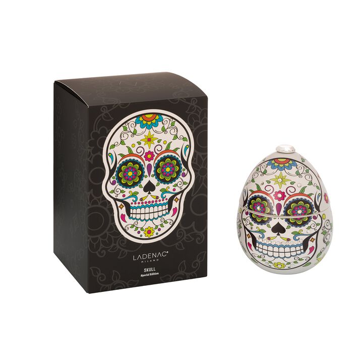 Candle in Ceramic SKULL 7.8 oz White 4.72 diam. x 7.28 in