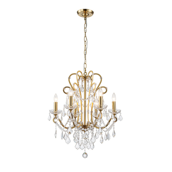 Crystal Chandelier with Brass Finish, Modern Glam 6-Light Ceiling Fixture