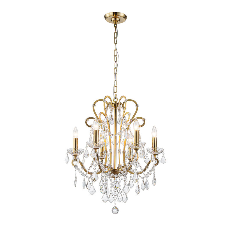 Crystal Chandelier with Brass Finish, Modern Glam 6-Light Ceiling Fixture image number 0