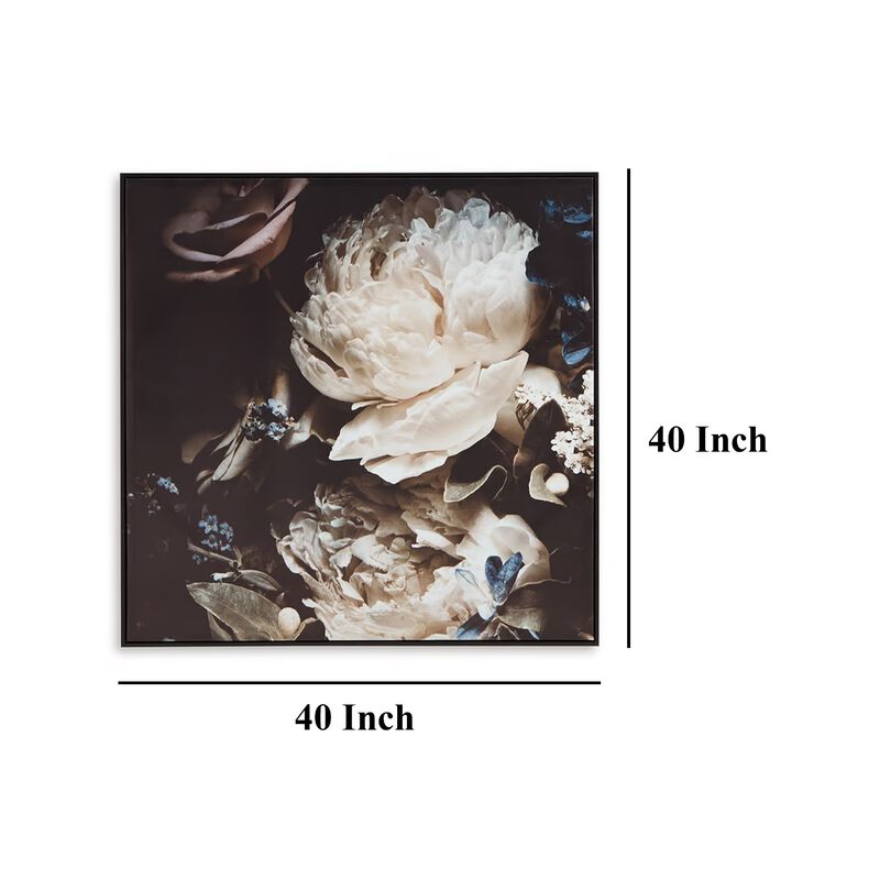 Cruz Floral Wall Art, 40x40 Framed Canvas, Beige, Brown, and Blue image number 4