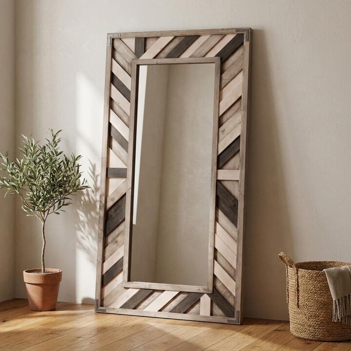 HomeRoots 71" Ivory and Gray Wood Framed Leaning Accent Mirror