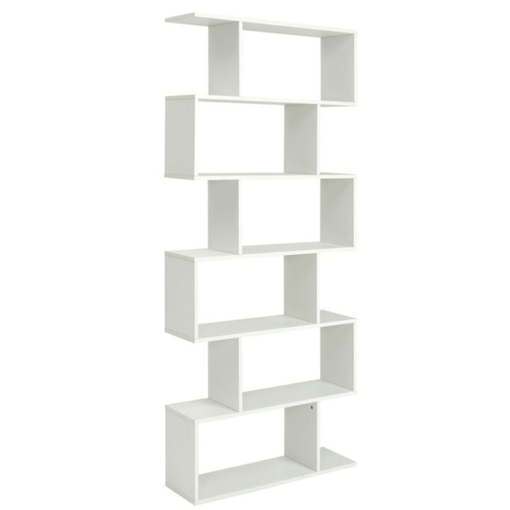 Hivago 6 Tier S-Shaped Bookshelf Storage Display Bookcase Decor Z-Shelf