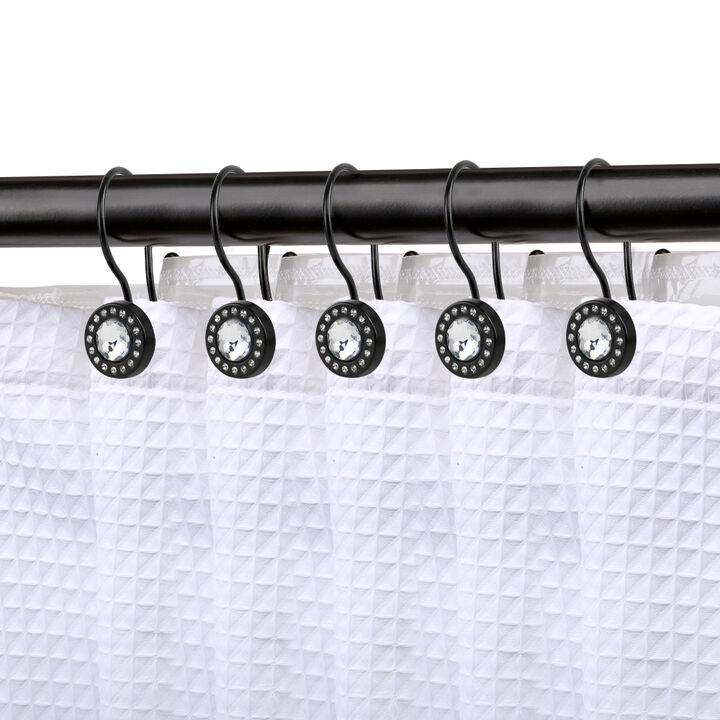 Utopia Alley Rust-Resistant Metal Double Shower Curtain Hooks with Large Center Crystal, Shower Hooks Hangers for Bathroom, Kitchen Utensils, Curtains, Clothing, Towels etc - Set of 12